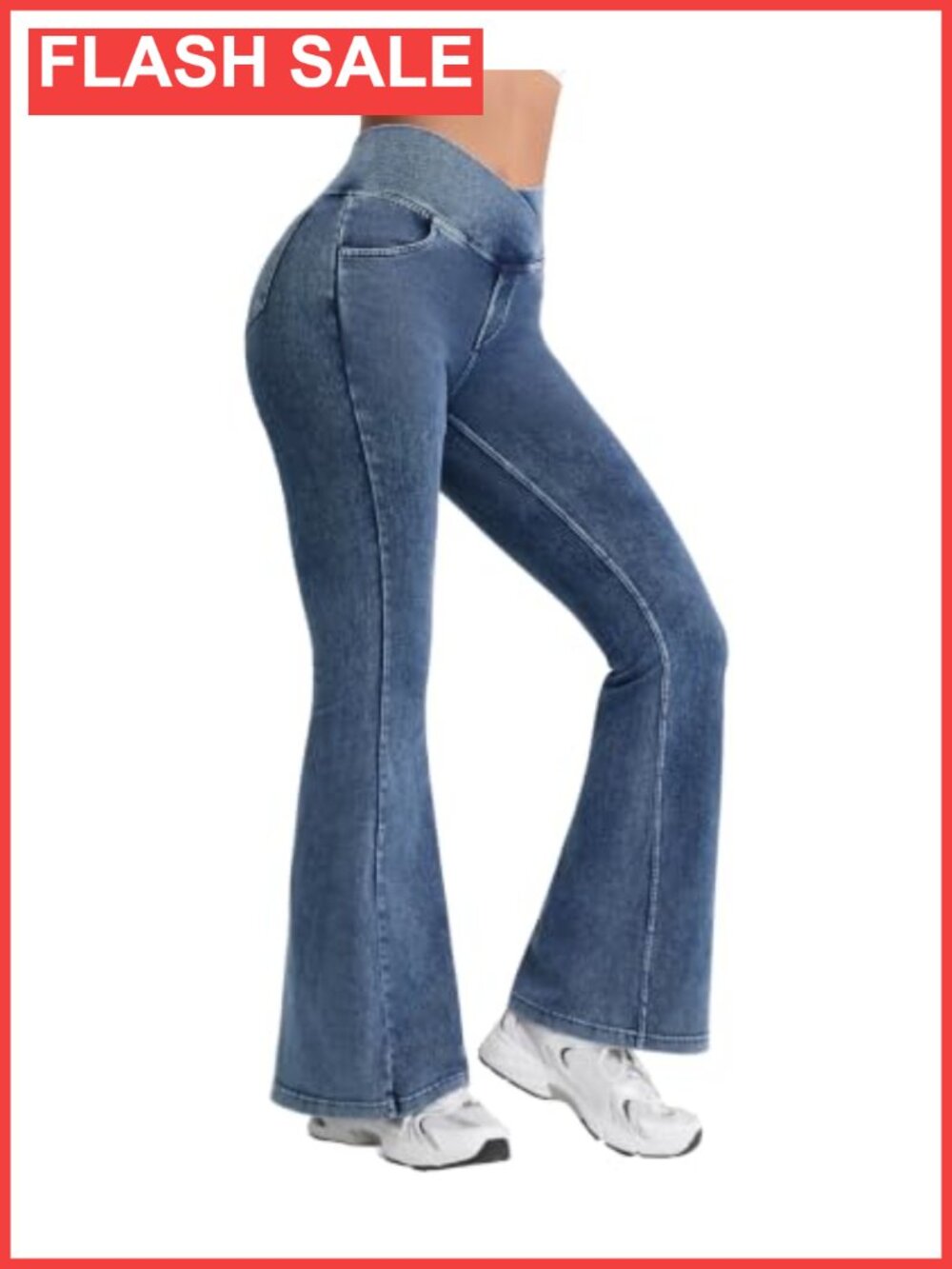 Stretchy Flare Bell Bottom Jeans High Rise Pull On Jeggings 4 Pockets